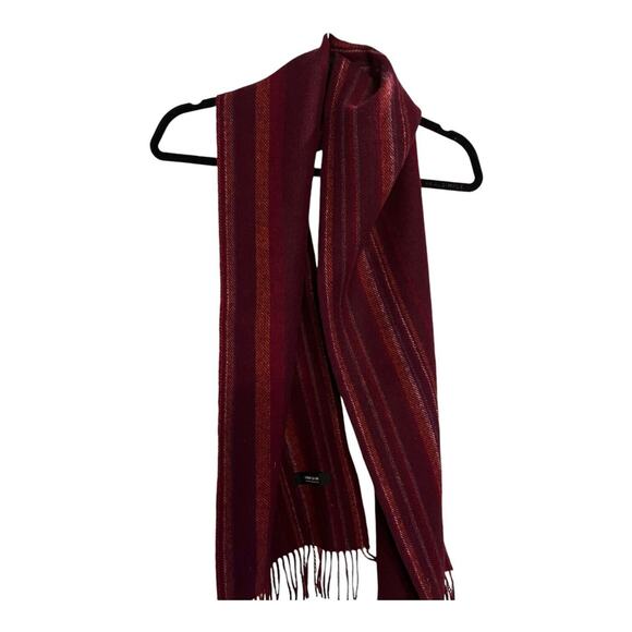 COMME CA ISM Muffler 12'x65' Scarf Fringed Wool Blend Burgundy Striped EUC Read - Picture 3 of 6